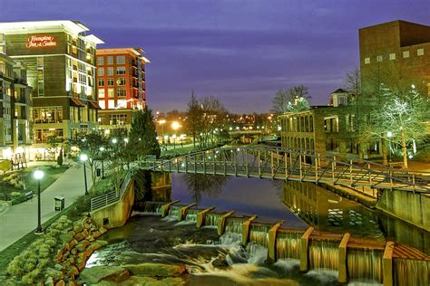 Riverplace And Art Crossing At Sunset In Downtown Greenville Sc Photograph by Willie Harper