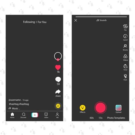 Tik Tok Screen Interface In Social Media App Tiktok And Video Icons App ...