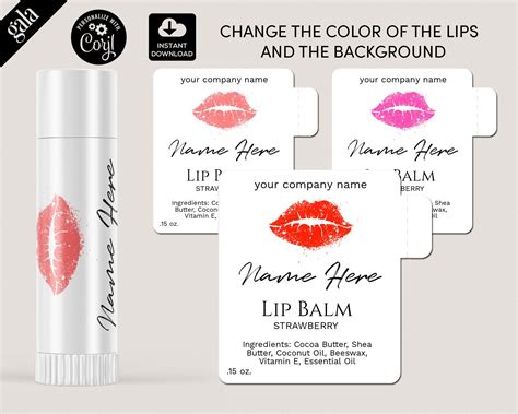 Lip Balm Labels Template DIY Product Label Editable lip balm | Etsy in 2020 | Lip balm labels ...