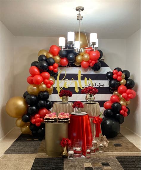 40 & fabulous birthday decorations ideas, Red, black & gold party ideas ...