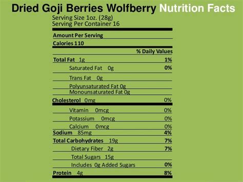 Dried goji berries wolfberry nutrition facts