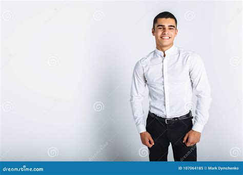 Portrait of a Beautiful Man Posing in the Studio. White Background ...