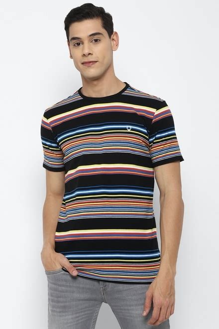 Buy Men Black Stripe Crew Neck T-shirt Online - 659524 | Allen Solly