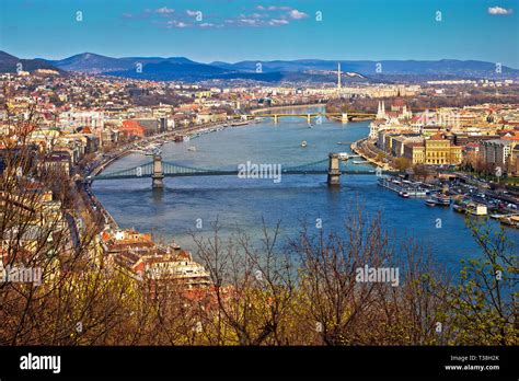 Budapest Danube river waterfront panoramic view from above, capital of ...