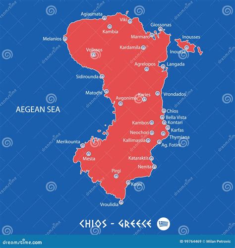 Island of Chios in Greece Red Map Illustration Stock Vector ...