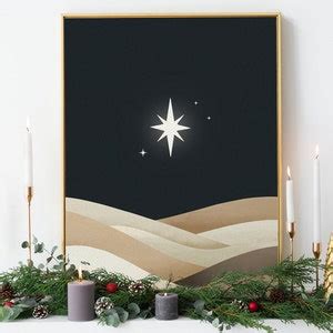 Nativity Star of Bethlehem Digital Print Navy Christmas Abstract ...