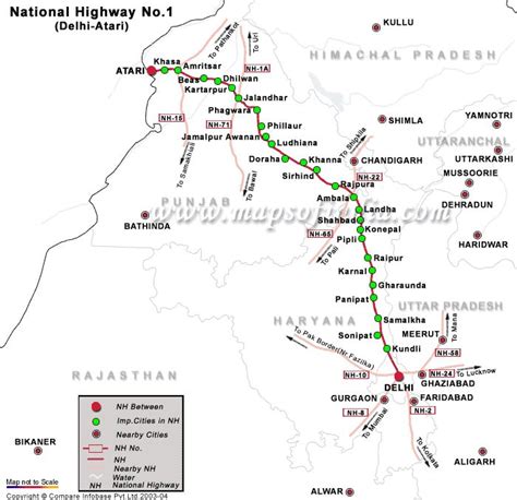 National Highway 1, Delhi to Atari nh 1 Road Map | India map, Wagah, Geography map