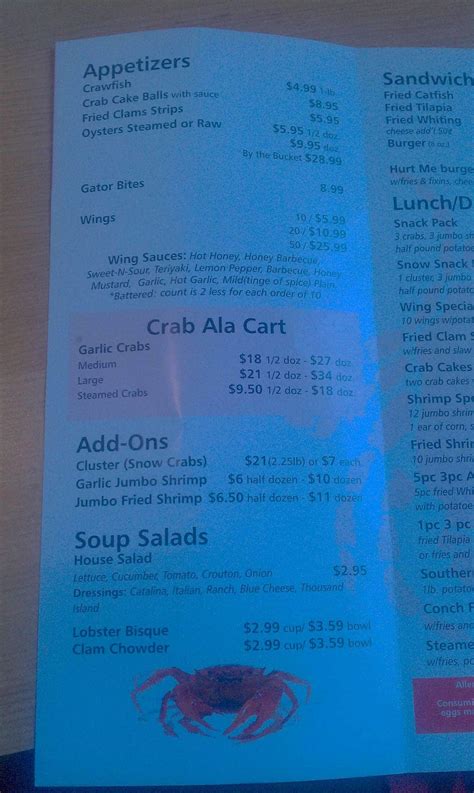 The Crab Stop II Menu, Menu for The Crab Stop II, Daytona Beach ...