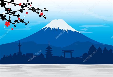 Mountain Fuji Japan Sakura View Landscape Travel Place Vector Stock ...