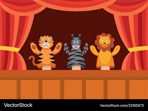 Hand puppet show poster with cute cartoon toy Vector Image