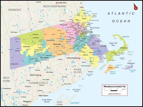 Labeled Map of Massachusetts[E] with Capital & Cities