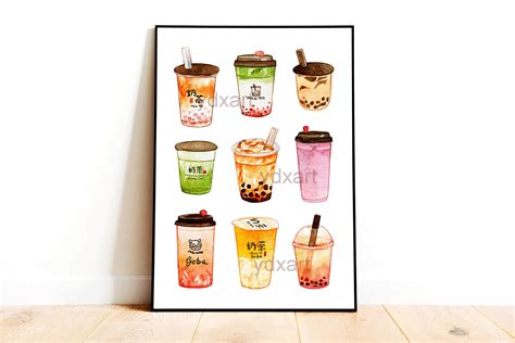 Bubble Tea Art Print Boba Milk Tea Matcha Red Bean - Etsy Canada