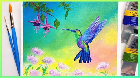 Hummingbird acrylic painting tutorial🎨Hummingbird easy acrylic painting ...