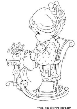 Precious Moments girl sitting on chair coloring pages