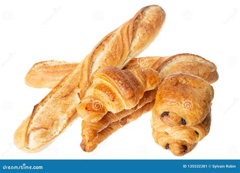 Chocolate Bread Baguette Croissant Pastry French Bakery in White Background Stock Image - Image ...