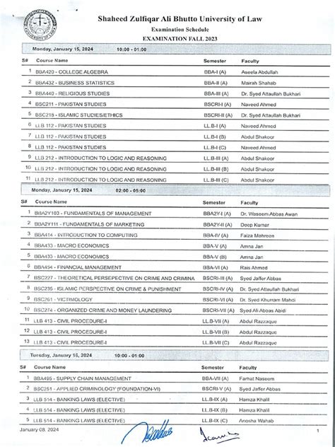 Examination Schedule Fall-2023 - 0001 | PDF