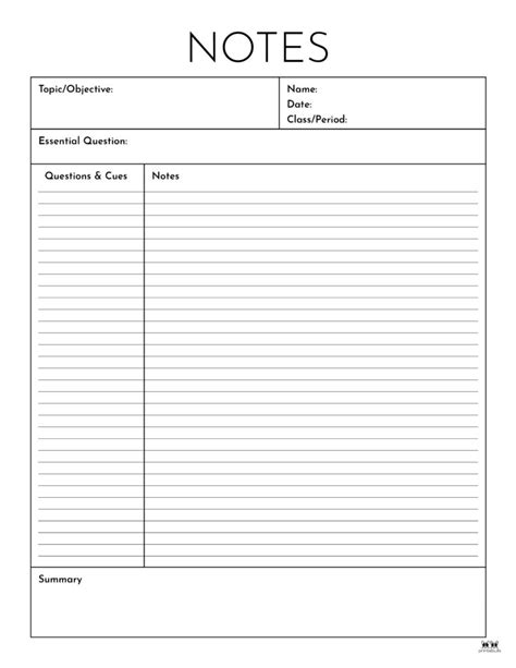 Cornell Notes Full Size Template