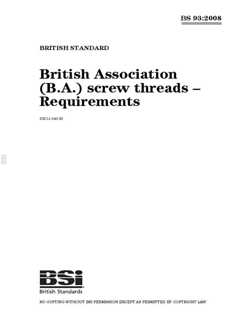 BS 93-2008 British Association Screw Threads - Requirements | PDF ...