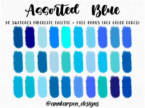 Light Blue Procreate Palette, 30 HEX Color Codes, Instant Digital ...