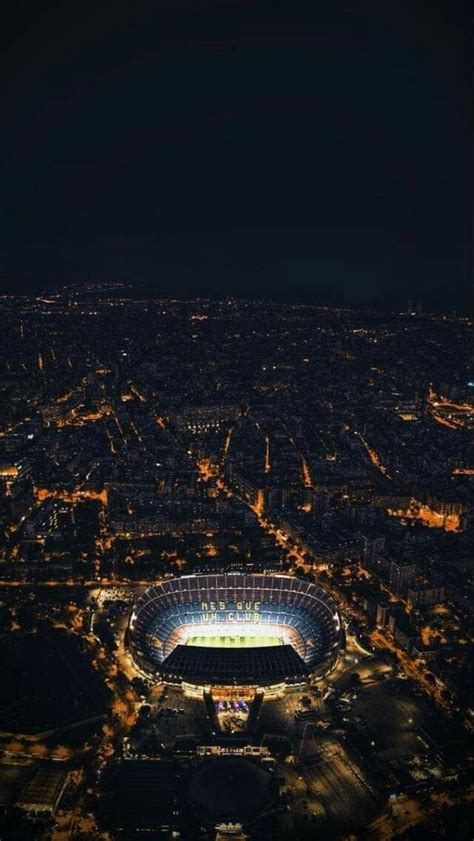 Aerial View of FC Barcelona Stadium at Night