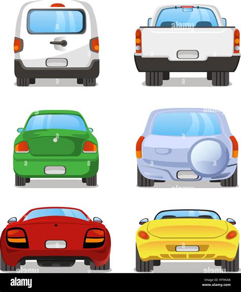 Vector cartoon Car rear set 2. With back view of six different types of ...