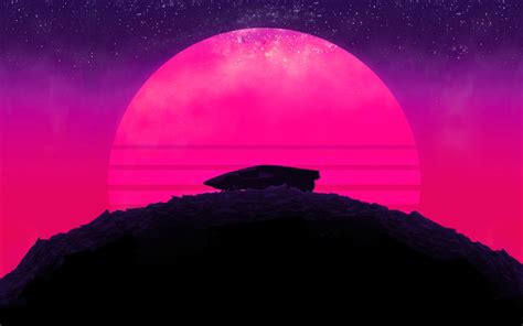 Download wallpapers pink moon, minimal, future car, mountains ...