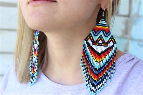 Native American Beaded Earrings, American Indian Beaded Earrings Geometric Aztec | eBay