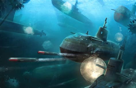 submarine, cyan, artwork, underwater, vehicle, military, HD Wallpaper ...