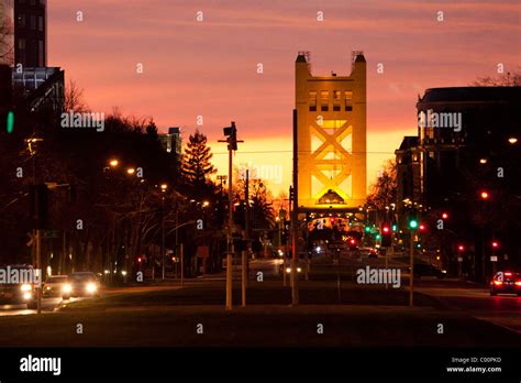 Sacramento Tower Bridge at Sunset Stock Photo - Alamy