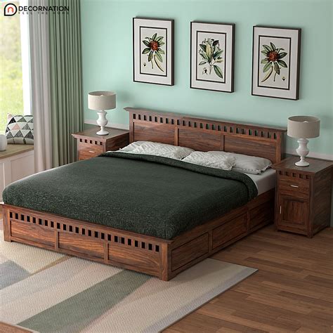 Boston Wooden Storage Double Bed With Storage- Brown - Decornation