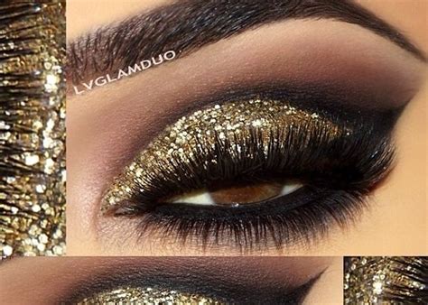 Glitter Golden Smokey Eye Makeup Images