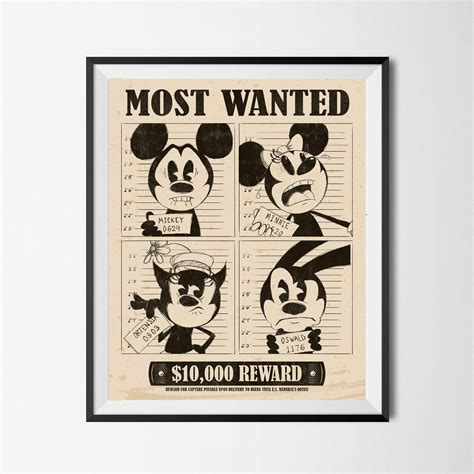 Disney Mugshots Art Print Mickey Mouse Minnie Mouse Oswald - Etsy Australia