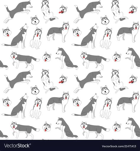 Siberian husky seamless pattern background Vector Image