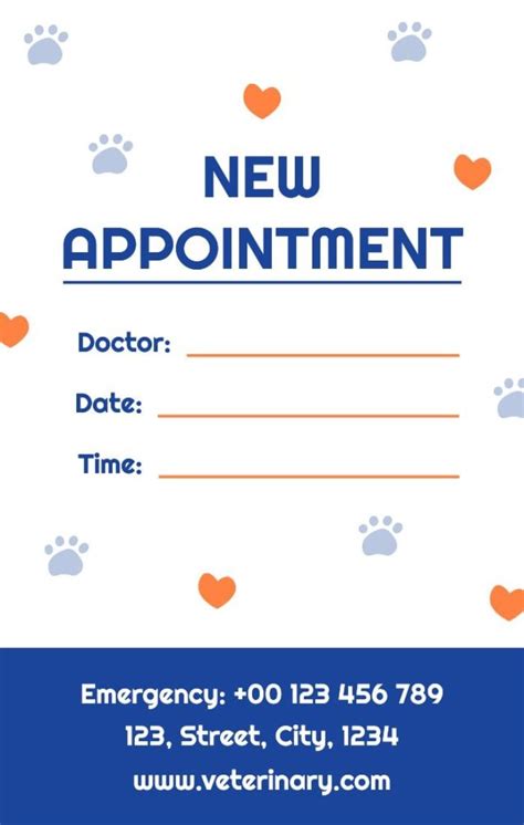 Free Cute Vet Appointment Business Card template