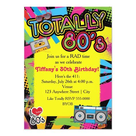 80's Eighties Birthday Party Retro Invitation | Zazzle | Festas de aniversário de 80 anos ...