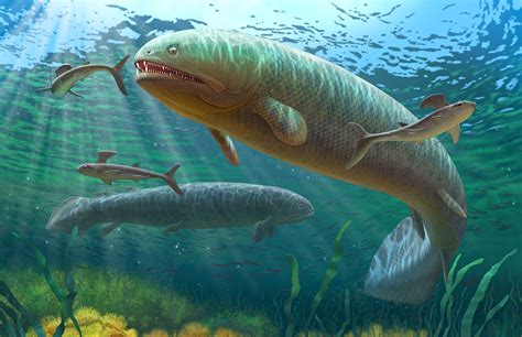 Paleontological reconstruction of Rhizodus hibberti Палеонтологическая реконструкция Ризодус ...