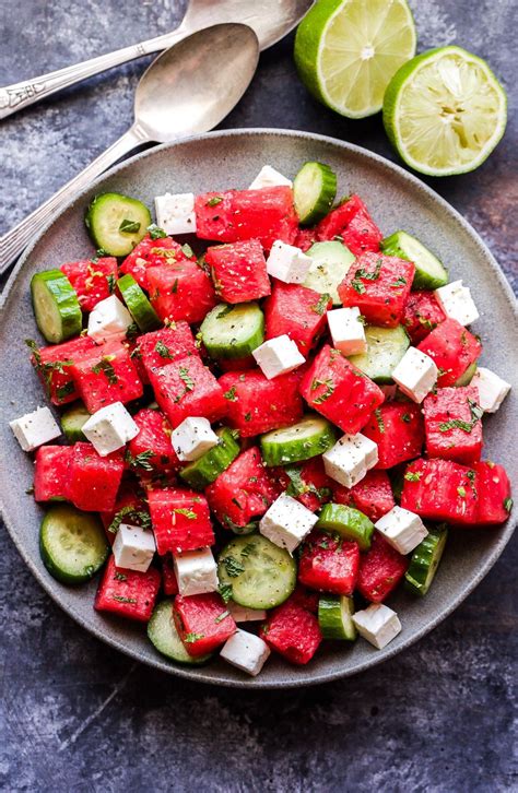 Watermelon Salad with Cucumber and Feta | Recipe | Summer salads, Feta ...