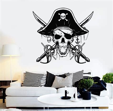 Vinyl Wall Decal Pirate Sabers Skull Captain Sea Style Stickers Unique — Wallstickers4you