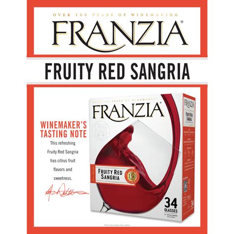 Franzia House Favorites Fruity Red Sangria, 3 L Bag In Box, ABV 9.00% - Walmart.com