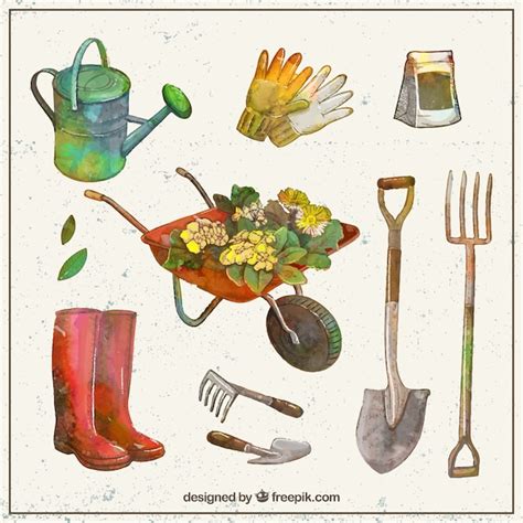 Watercolor gardening tools collection | Free Vector