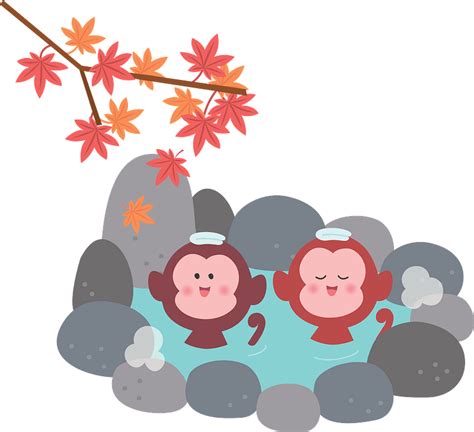 Monkeys bathing in a hot spring clipart. Free download transparent .PNG | Creazilla