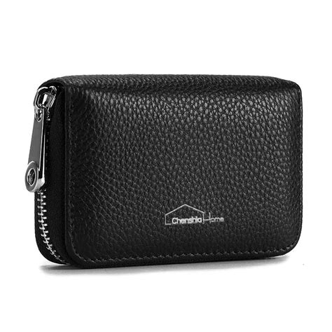 Black Leather 12 Slot Card Holder Wallet | RFID Blocking | 11.5 x 7.6cm ...