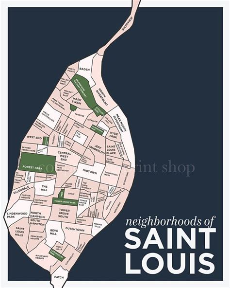 Saint Louis Neighborhoods Map Art Print Wall Art Saint - copperdogprintshop | St louis ...