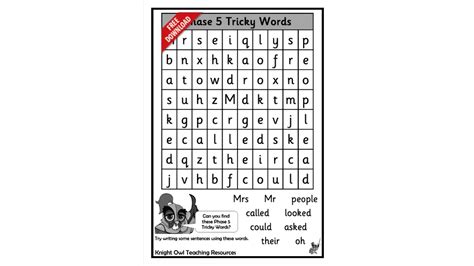 Phase 4 Tricky Words Word Search