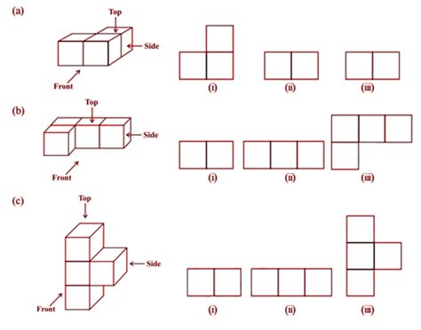 For each given solid, identify the top view, front view and side view.