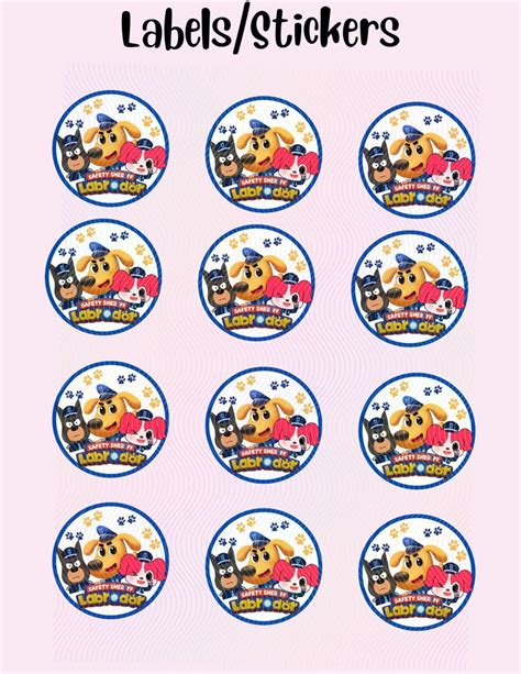 Sheriff Labrador Stickers, Safety Sheriff Labrador Birthday Labels for Candy Favors and Snacks ...