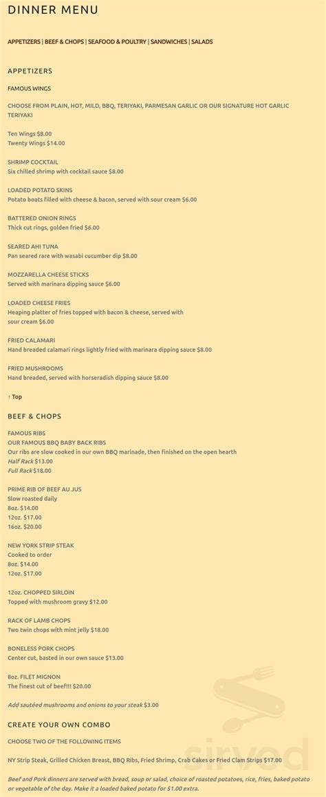 The Beef and Barrel Restaurant & Lounge menu in Crossville, Tennessee, USA