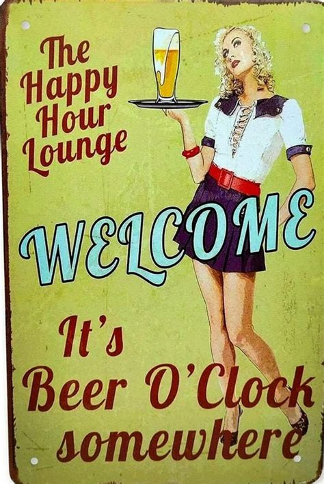 Vintage Metal Beer Sign Happy Hour Lounge Vintage Bar Sign | Etsy