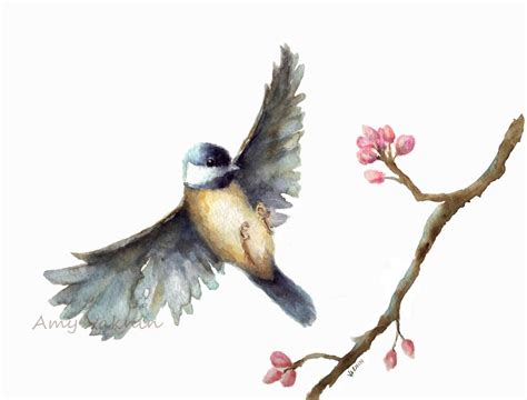 Bird watercolor print/ Flying Chickadee watercolor print 8x10 ... | Bird watercolor art ...