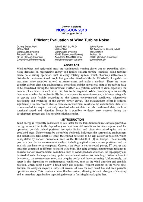 (PDF) Efficient Evaluation of Wind Turbine Noise